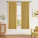 Guken 100% Blackout Curtains 63 Inch Length 2 Panels Set for Living Room Bedroom Back Tab Thermal Insulated Black Out Linen Drapes Room Darkening Window Curtains 63 Inches Long,Gold