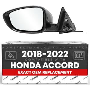 Driver Side Mirror Replacement - Compatible with 2018-2022 Honda Accord - Powered Adjustment, Manual Fold, Flat Glass - Smooth Black, 8H3P - OEM 76258TVAA02, 76251TVAA01ZJ, HO1320328