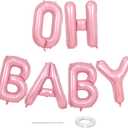 40 Inch Pastel Pink OH BABY Balloon for Baby Shower, Large Light Pink OH BABY Balloon Letters with Ribbon, Pearl Pink Alphabet Balloons Banner Sign for Girl Birthday Party Backdrop Decorations