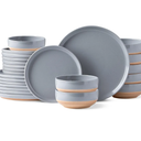 AmorArc Ceramic Dinnerware Sets for 8, 24 Pieces Handpainted Plates and Bowls Set with Rustic Terracotta Underside, Scratch Resistant Stoneware Dishes Set, Dishwasher & Microwave Safe