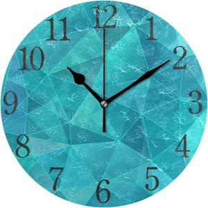 Bolaz Silent Non Ticking Round Wall Clock, Geometric Teal Blue Triangle Home Decor Battery Operated for Living Room, Kitchen, Bedroom (Multi 1)