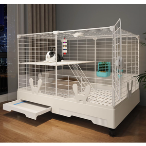 Oneluck Rabbit Cage Indoor,Loft Bunny Hutch with Urine-Proof Wall,Leak-Proof Trays, Wheels 28.7" L x 18.1" W x 25.6" H for Rabbits Chinchillas, Guinea Pig and Small Animal (Small)