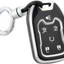 OFFWEGO for GMC Key Fob Cover with Silver Keychain,Soft TPU Key Case Protection fit GMC Chevy Chevrolet Suburban Tahoe Acadia Terrain Yukon XL Smart Key Fob Holder, Black