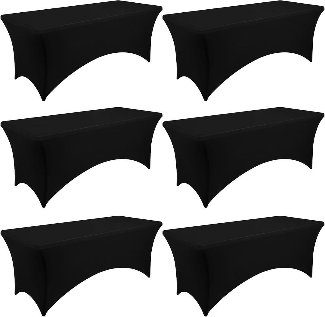 Moosfor Spandex Elastic Fitted 6FT Rectangle Tablecloth 6 Pack, Stretch Washable Reusable Table Cover for Outdoor Picnic, Dining, Wedding, Banquet & Party Events (Black, 72Lx30Wx30H Inch)