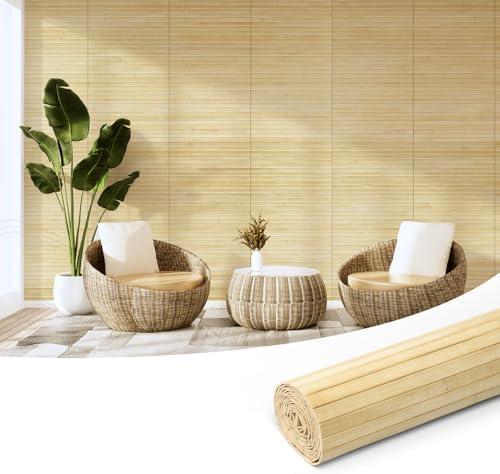 Art3d Natural Bamboo Wall Panel for Interior Wall Decor, Renewable Pole Wrap Wainscoting Paneling for Wall Ceiling Furniture Cabinet Office, 12 x 96 Inch - Raw