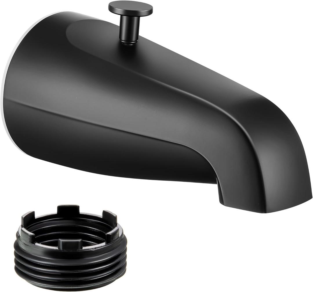 Enhon Tub Spout with Rear Diverter, Bathtub Spout Fitting 1/2-Inch or 3/4-Inch IPS, 5-1/4 Inch Length Bathroom Bathtub Faucet with Adapter(Matte Black,Without Handheld Shower Fitting)