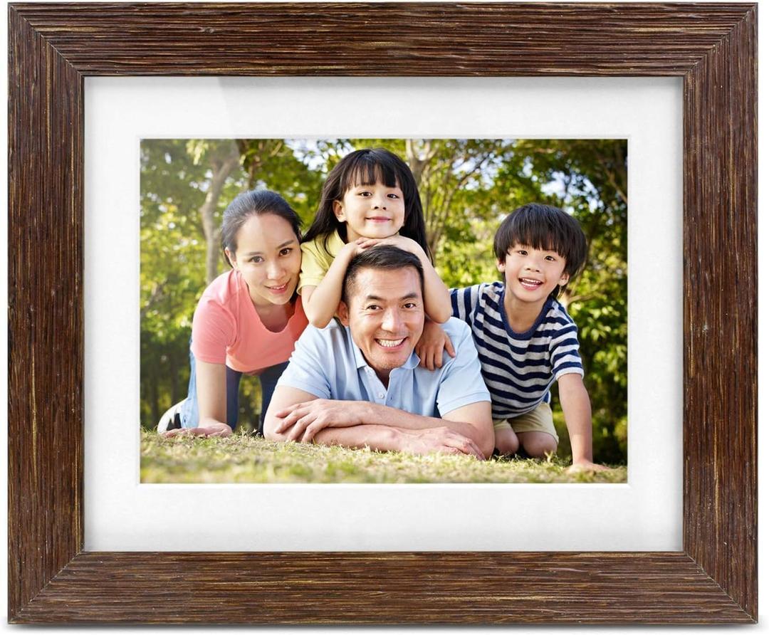 Aluratek 8 Distressed Wood Digital Photo Frame, Auto Slideshow, USB/SD/SDHC Supported, Built-in Clock & Calendar, Easy Setup, Wood Border (Non-Wifi)