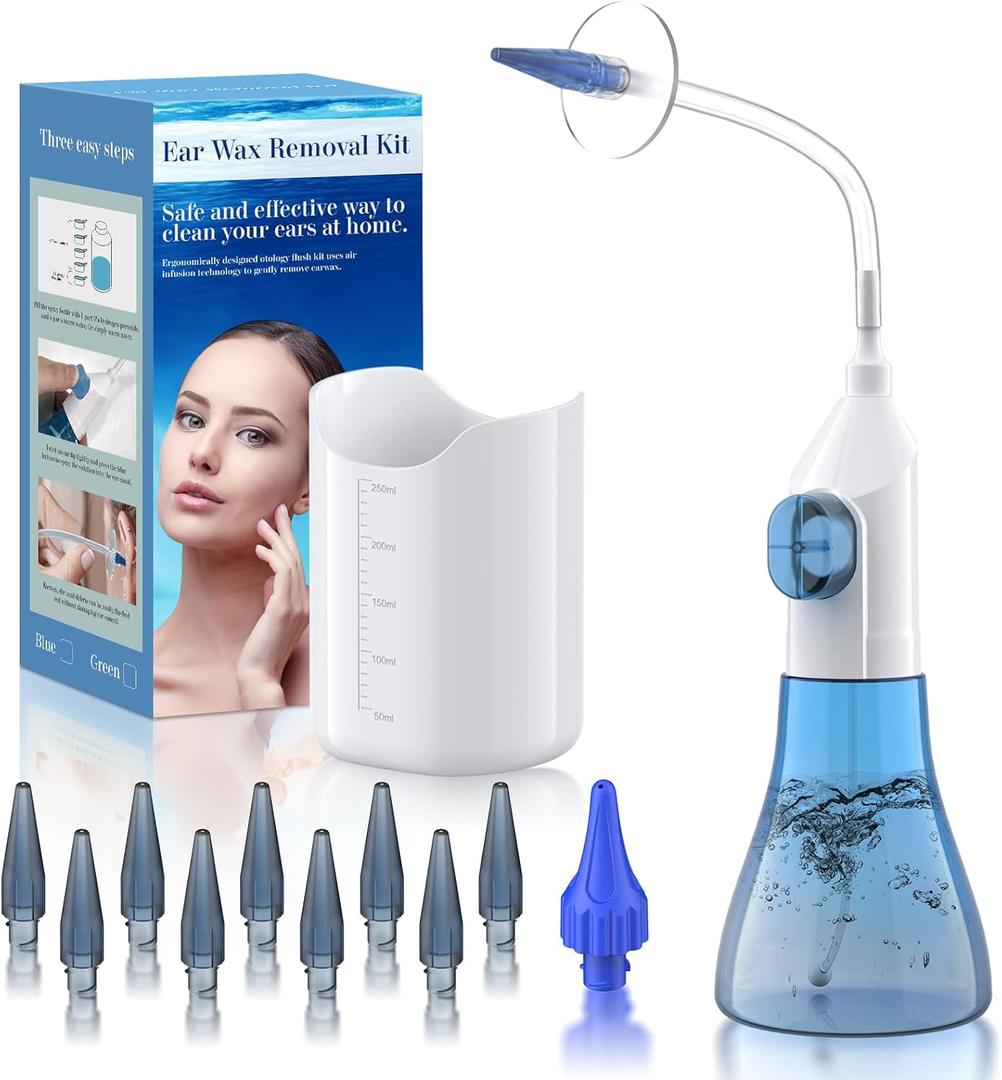 Ear Wax Removal, Ear Cleaner, Ear Wax Removal Kit, Ear Wax Removal Tool, Manual Ear Irrigation Flushing System, Ear Cleaning Kit for Adults & Kids (Blue)