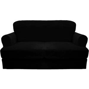 CUCRAF Cushion Sofa Cover 3 Piece Slipcovers, Soft Thick Velvet Couch Cover for Living Room, Washable High Stretch Furniture Protector with 2 Cushion Sofas Slipcover, (Large, Balck) (Black)
