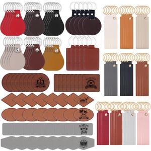 Ecation 150 Pcs Lasable Engravable Blanks 60 Leather Hat Patches 90 PU Leather Key Fob Kit Laser Blanks Keychain for DIY Custom Laser Engraving Craft Gifts Sublimation Hat Jacket Backpack(Multicolor)