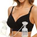 Pumping Bra Hands Free Adjustable V Neck Nursing and Pumping Bra with Nursing Pads Holding Breast Pumps (X-Large, Black)