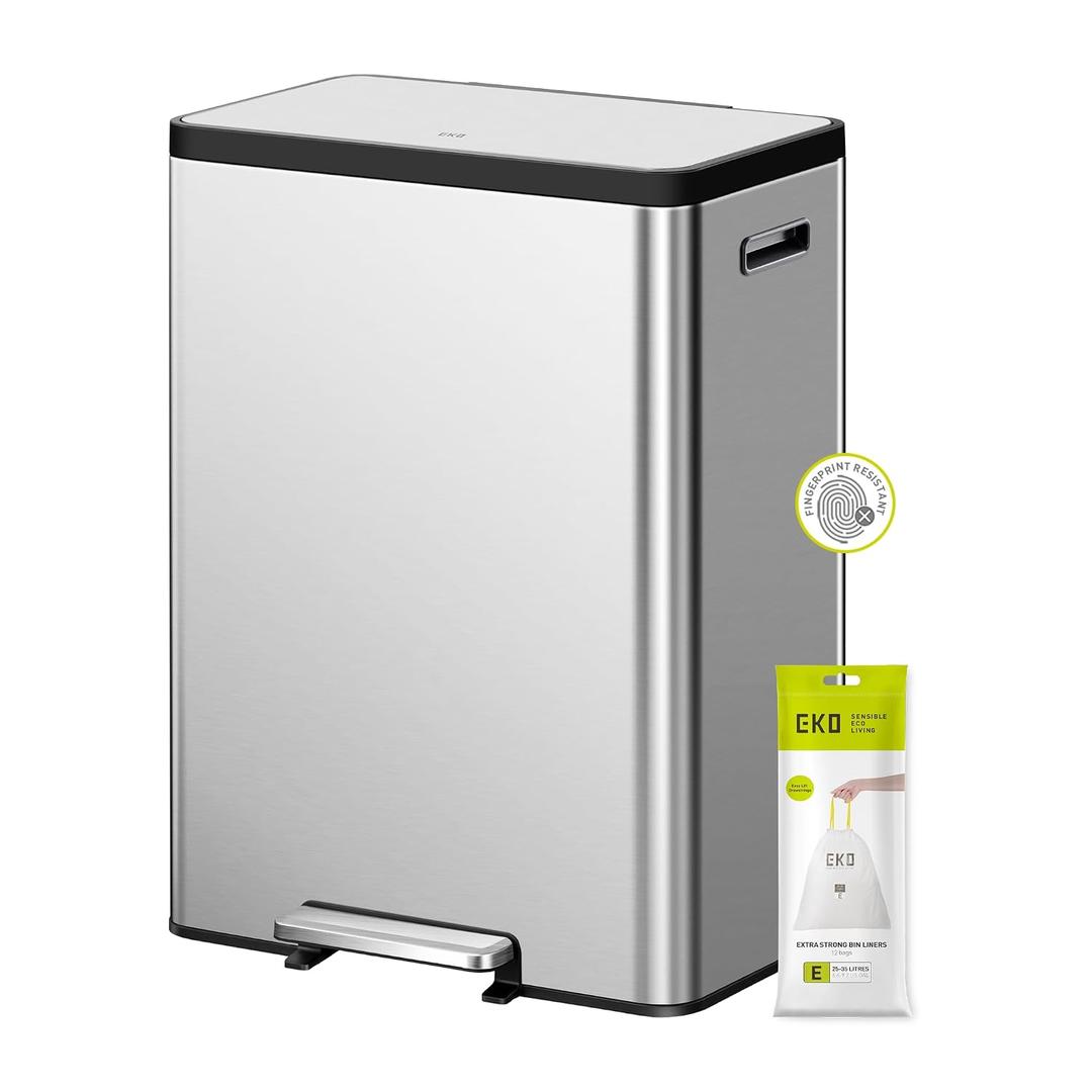 EKO EcoCasa II 36L+24L Dual Trash Can with Recycle Bin, Stainless Steel Garbage Can with Lid, Deodorizer Compartment, Odor-Proof and Fingerprint Resistant