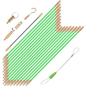 GURADESIGN 23.8FT Fiberglass Running Electrical Wire Cable Glow Rods Wire Pulling, Fish Rods Electrical Kit with 6 Different Attachments and Fish Tape Wire Puller Kit