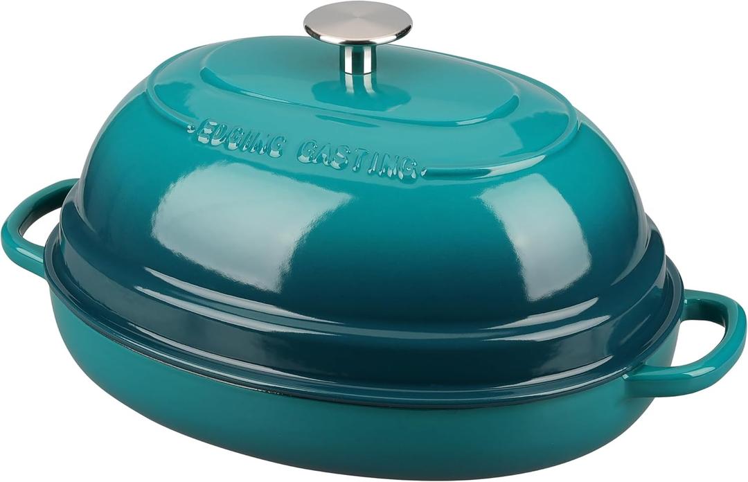 Enameled Oval Cast Iron Dutch Oven Pot with Lid, Bread Dutch Oven for Sourdough Bread Baking, Dutch Oven Bread, Bread Oven, 6QT, Darkcyan