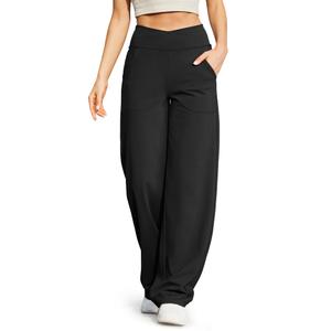 G4Free Wide Leg Dress Pants for Tall Women Flare Yoga Pants with Pockets Comfy Stretchy Lounge Casual Long Pants(Black,XXL,33")