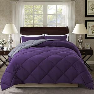ELNIDO QUEEN 3 Pieces Comforter Set (King, Purple & Grey) - 1 Reversible Down Alternative Comforter with 2 Pillow Shams - Soft Lightweight Duvet Insert | 102x90 inch