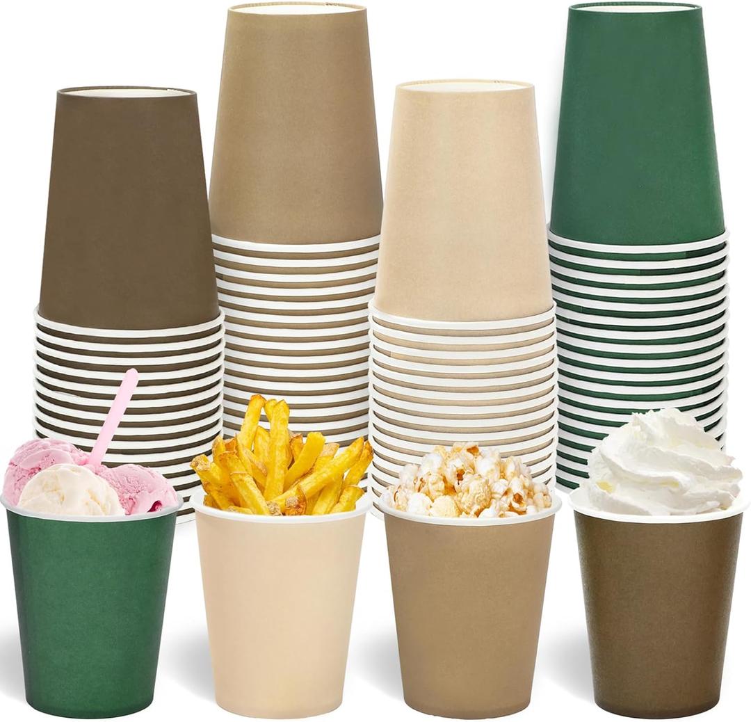 100 Pcs Green Brown Paper Cups 9oz Woodland Themed Disposable Cup Gradient Color Drinking Cup for Cold Hot Drinks Birthday Bride Shower Supplies