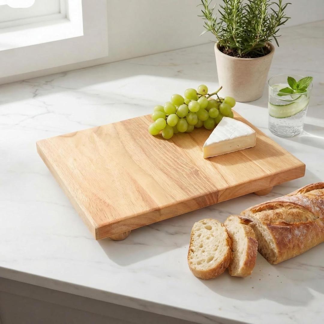 Bucherry Wood Butcher Block Cutting Board with Feet for Kitchen, 11.8 Inch Square Chopping Block Cutting Board for Meat Vegetables Charcuterie, Countertop Riser and Tabletop Display 1.78 Inches Thick