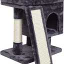 SYANDLVY Small Cat Tree for Indoor Cats Large Adult, Activity Tower with Scratching Post, Modern House with Padded Perch, Kittens Condo with Board, Cat Cave (Smoky Grey)