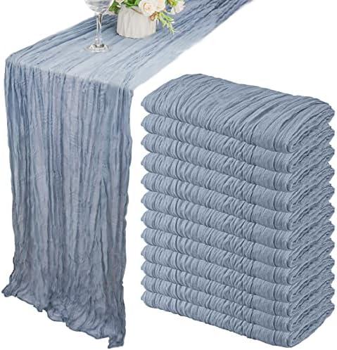 10 Pack 10Ft Cheesecloth Table Runner 35x120 Inch Boho Gauze Table Runner Rustic Cheese Cloth Long Table Runner Romantic Table Runner for Wedding Bridal Shower Birthday Party Table Decor (Dusty Blue)