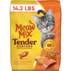 Meow Mix Tender Centers Salmon & White Meat Chicken Flavors, Dry Cat Food, 14.2 lb. Bag (EXP 07/01/27)