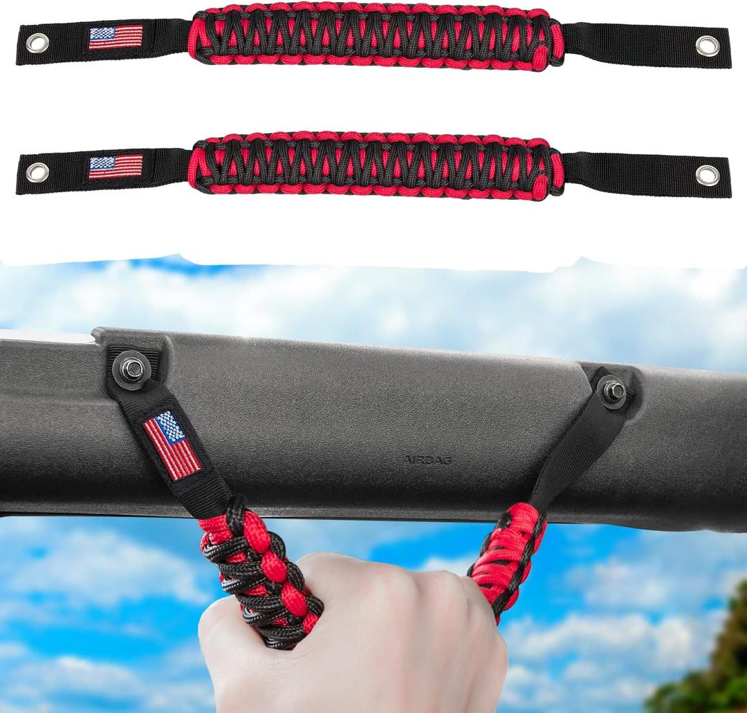 E-cowlboy Roll Bar Grab Handles Paracord Grip Handle for Ford Bronco 2021 2022 2023 2024 2-Door 4-Door Interior Accessories Premium Paracord US Flag (Red 2 Pack)
