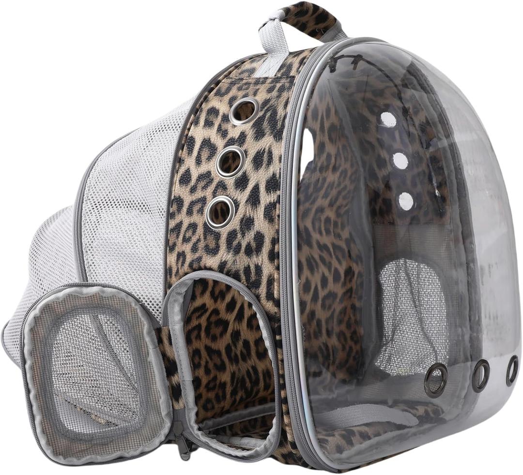 Pet Carrier Backpack Expandable for Cats and Small Dogs, Breathable Anti-Collapse Design, Airline Approved Travel Backpack for Hiking and Outdoor Use (Back Expandable-Animal) (Leopard Print)