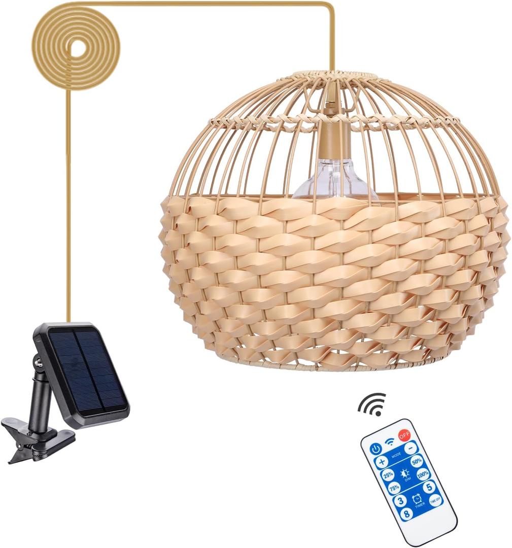 Outdoor Chandelier Solar Pendant Light Outdoor Hanging Lantern Solar Outdoor Chandelier with Remote Dimmable for Porch Patio Gazebo Garden Yard Decoration Nature