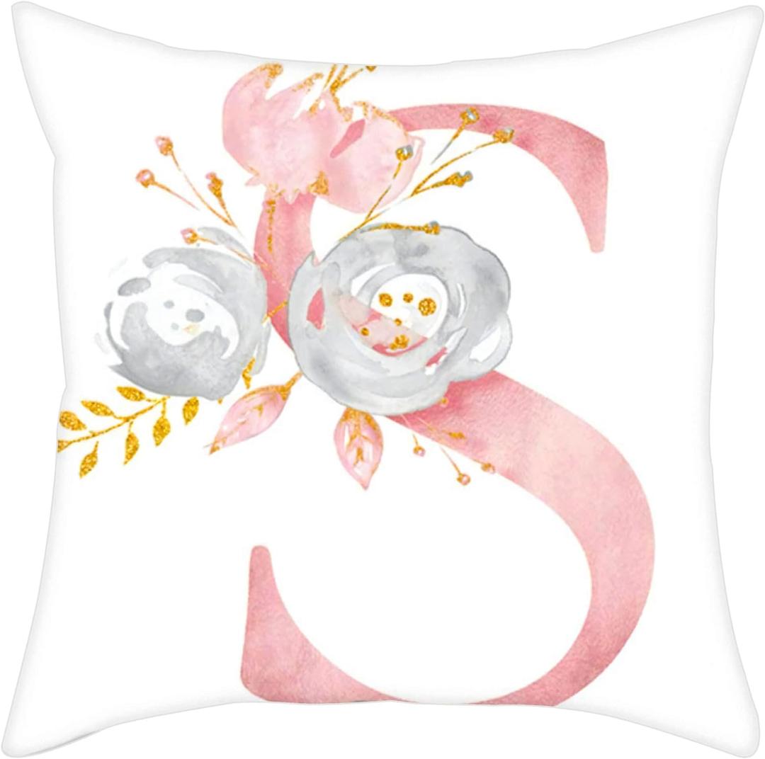 Eanpet Throw Pillow Covers Alphabet Decorative Pillow Cases ABC Letter Flowers Cushion Covers 18 x 18 Inch Square Pillow Protectors for Sofa Couch Bedroom Car Chair Home Decor (S)