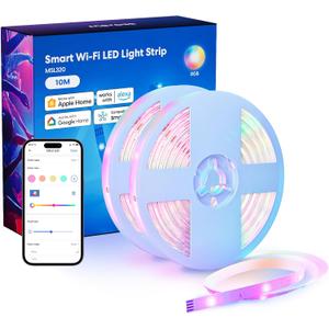 Smart LED Strip Lights Works with Apple HomeKit, 32.8ft WiFi RGB Strip, Compatible with Siri, Alexa&Google and SmartThings, App Control, Color Changing Light Strip for Bedroom, Upstairs, and Festivals