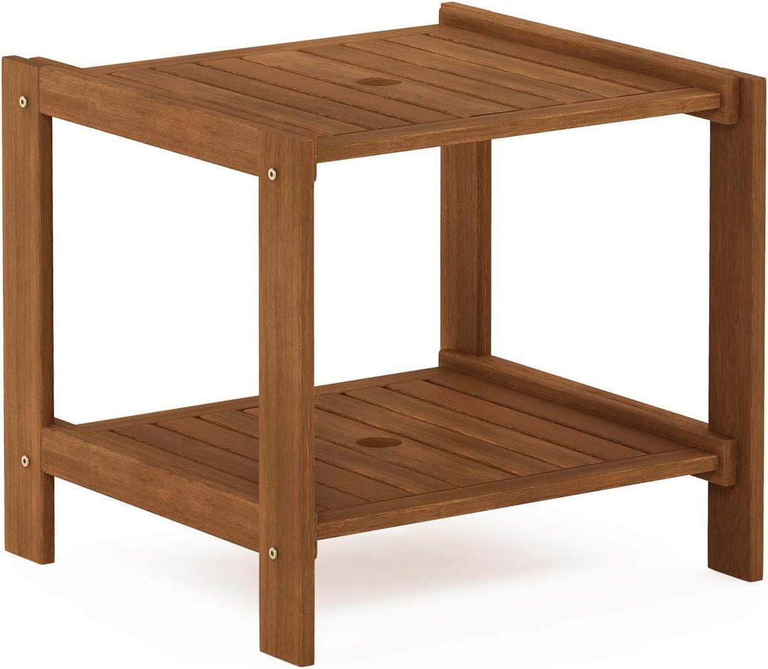 Furinno FG19840T Tioman Hardwood Mississippi Side Table, Natural, 18.9"D x 20.5"W x 17.9"H