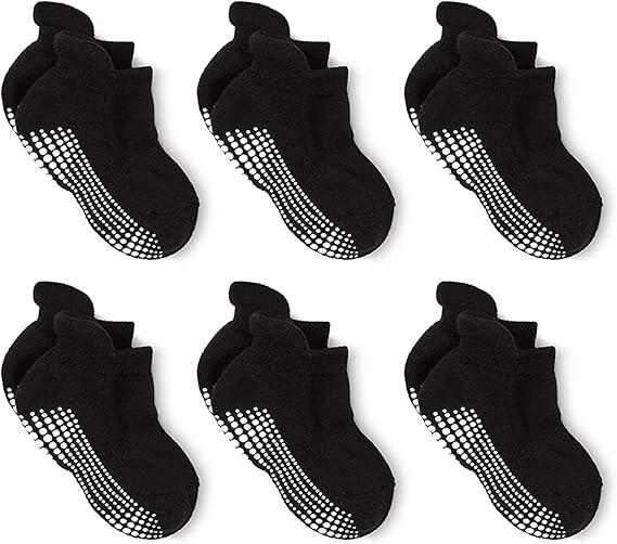Baby Athletic Grip Socks - 6 pairs, Black, 12-36M