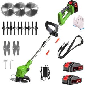 21V Electric Weed Wacker Cordless, 3 in 1 Weed Eater Battery Powered with Charger, Adjustable Height & Angle, Lightweight String Trimmer/Brush Cutter/Weed Trimmer for Lawn Garden Yard (Green)