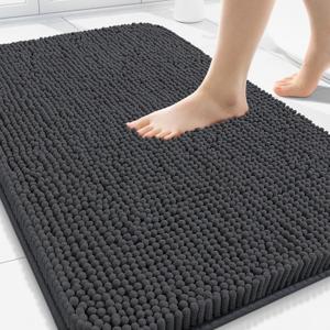 Arotive Bathroom Rugs 30x20, Extra Soft Absorbent Shaggy Chenille Bath Rugs, Machine Washable Rubber Backing Non-Slip Bath Mats for Bathroom Floor Tub and Shower, Home Decor Accessories, Dark Grey