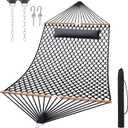 13FT Hammocks, Traditional Hand Woven Cotton Rope Hammock with Free Extension Chains for Outdoor Indoor Patio Yard 450 LSB Capacity for Two Person (Dark Grey)