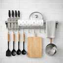 Stainless Steel Kitchen Utensil Holder with Hooks & Paper Towel Rack – Wall Mounted Organizer for Knives, Spoons,Spatula&Towels (19.658 inches+10 Hooks)