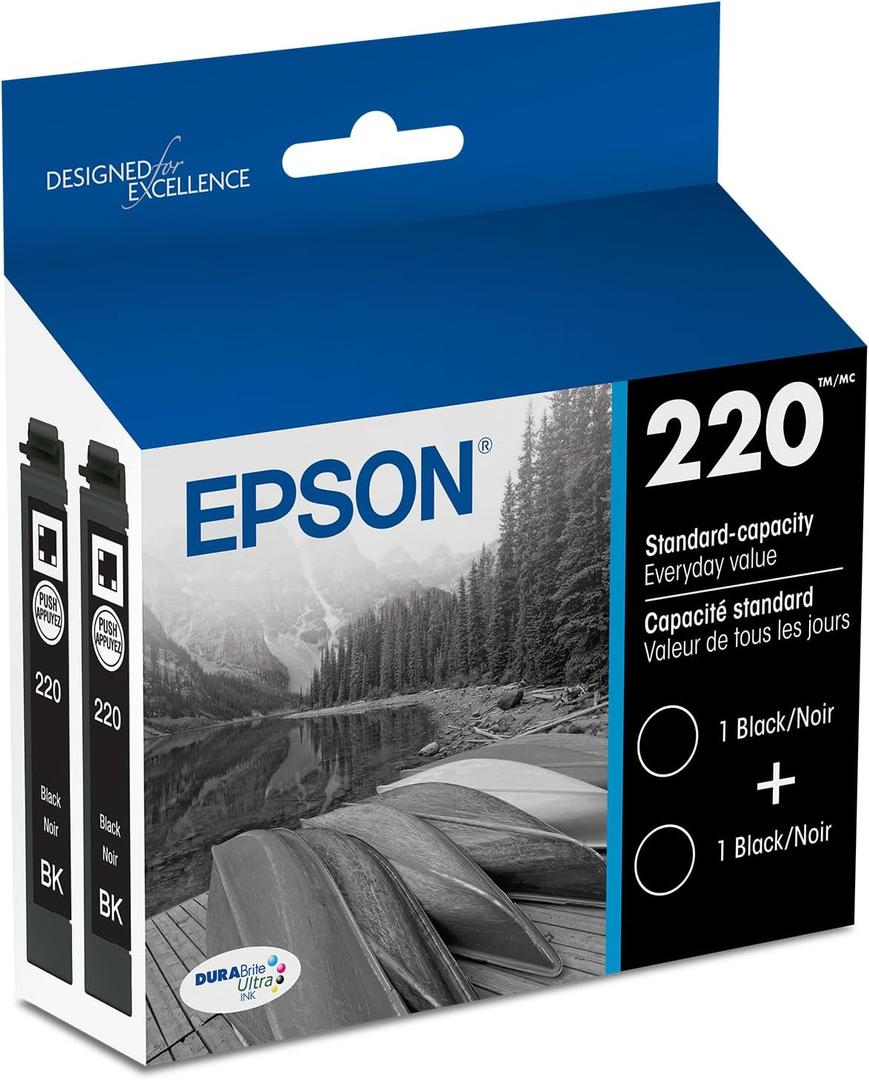 EPSON 220 DURABrite Ultra Ink Standard Capacity Black Cartridge (T220120S) Works with WorkForce WF2630,2650, 2660, 2750, 2760 and Expression XP320,420, 424