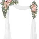 Artificial Wedding Arch Flowers Kit(Pack of 3),2Pcs Artificial Flower Arch Decor,1Pcs Sheer Drape for Wedding Ceremony Arbor for WeddingCeremony (Romantic Pink)