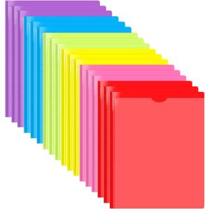 INFUN Heavy Duty Plastic Pocket Folder with Prongs and Clear Front Pocket - 18 Pack, 3 Prong Folders with Pockets and Card Slot, Assorted Colors