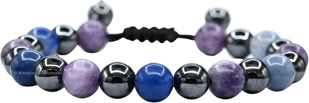 Amazing Gemstone Stop Drinking Alcohol Manifestation Bracelet - Lepidolite Blue Aventurine Hematite Bracelet Set for Men Women Healing Calming Anxiety Stress Relief Gifts(Adjustable)