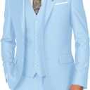 Men's Suits 3 Piece Slim Fit Dress Tuxedo for Men Two Button Solid Jacket Vest Pants Set (Medium, Light Blue)