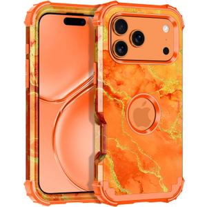 2 x Casetego for iPhone 17 Pro Max Case,Three Layer Heavy Duty Sturdy Shockproof Protection Full Rugged Hard PC+Soft TPU Bumper Protective Girls Case for Apple iPhone 17 Pro Max 6.9 inch,Orange