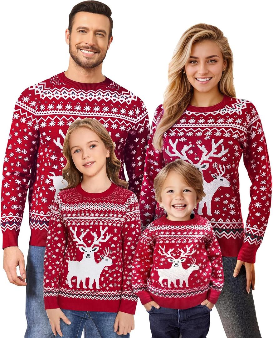 Ugly Christmas Sweaters for Women Men Kids 2024 Family Matching Christmas Sweater Funny Xmas Holiday Knit Pullover (XX-Large, Red)