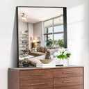 CIRCUMI Black Bathroom Mirror, 30"x36" Rectangular Mirror with Deep Metal Frame, Brushed Finish, Tempered Glass, Mirror for Wall, Oversink, Bedroom, Installed Vertically/Horizontally, Crystal-Clear