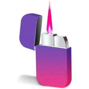 Torch Windproof Pink Flame Lighter Cute Glittery Refillable Butane Pocket Pink Lighter for Women Daily Use, Birthdays, Anniversary,Camping,Candle (Butane Not Included) (Purple&Pink) (Black&Pink)