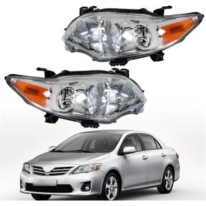 Replacement for Toyota Corolla 2011-2013 Headlight Assembly Halogen Chrome Left and Right Side Pair