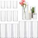 12 Pack Glass Cylinder Vases 4,6,8,10 Inch Tall Clear Flower Vase Hurricane Floating Candle Holder for Table Centerpiece Wedding Home Decor.