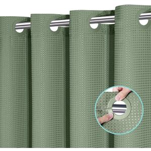 No Hook Shower Curtain, Waffle Weave Thick Fabric Shower Curtain for Bathroom, 258 GSM Luxury Polyester Cloth Bath Curtain with 10 Built in Grommets, 72W x 74H, Sage Green (72"W x 74"L (Pack of 1))