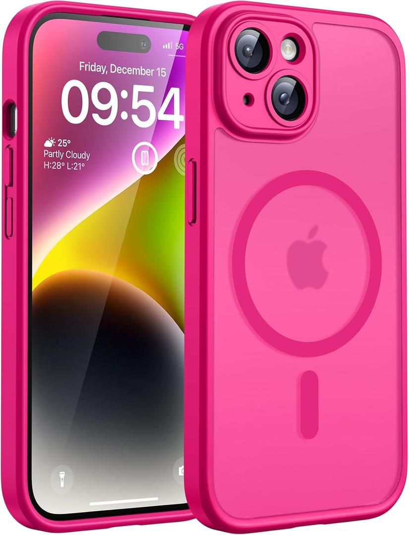 TOCOL for Phone 14 Case, Compatible with Magsafe Charger, Full Camera Protection, Drop Protection, Translucent Matte Phone Case for iPhone 14 6.1 inch (Hot Pink)