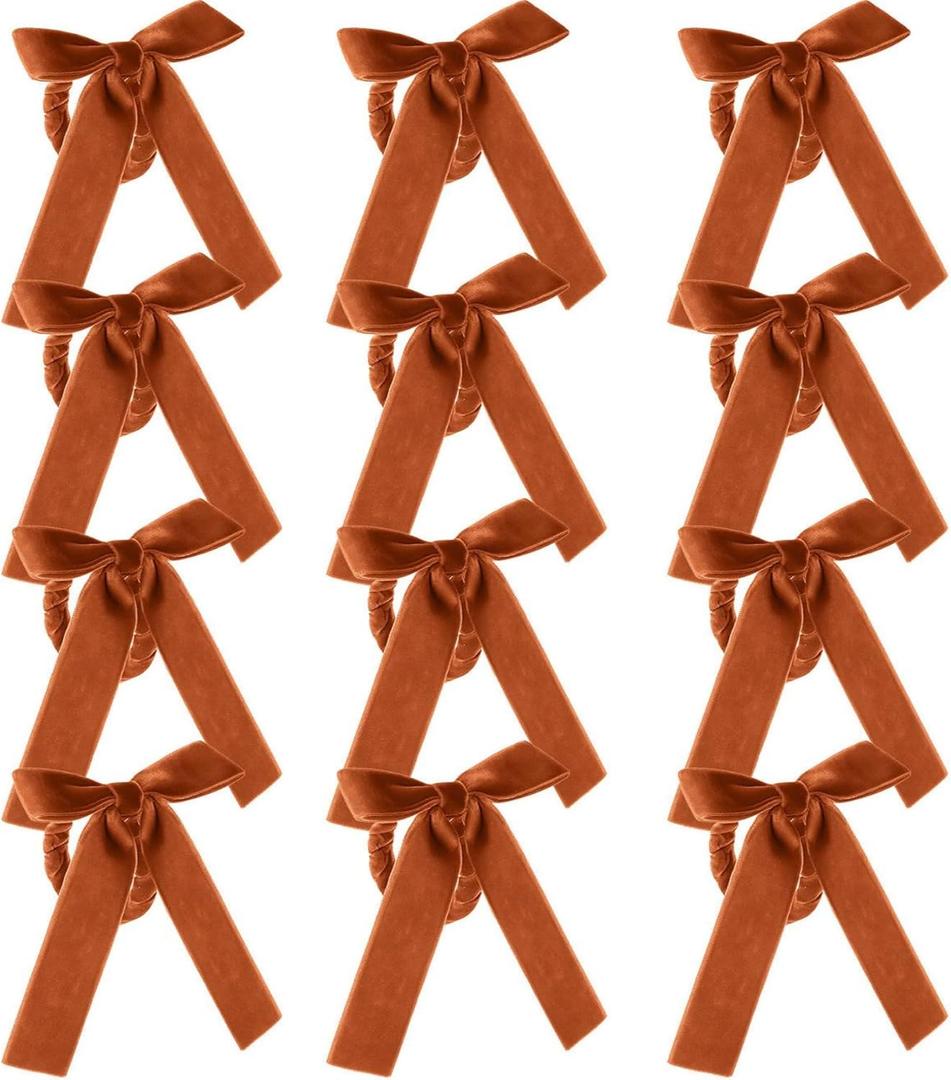 12 Pcs Bow Napkin Rings Camel Velvet Napkin Holders Buckle for Bottles Winter Candlestick Holiday Birthday Party Anniversary Dinner Wedding Dining Table Decoration